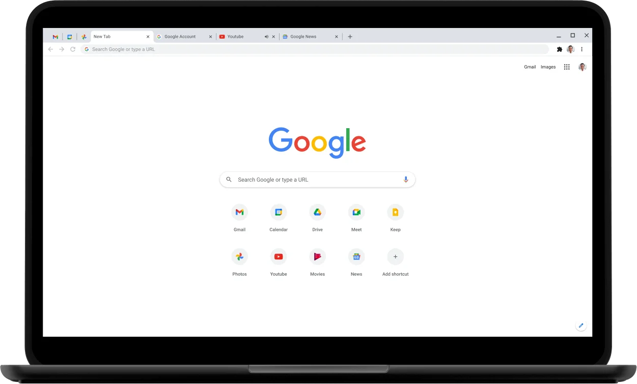 Pixelbook Go laptop with screen displaying Google.com.