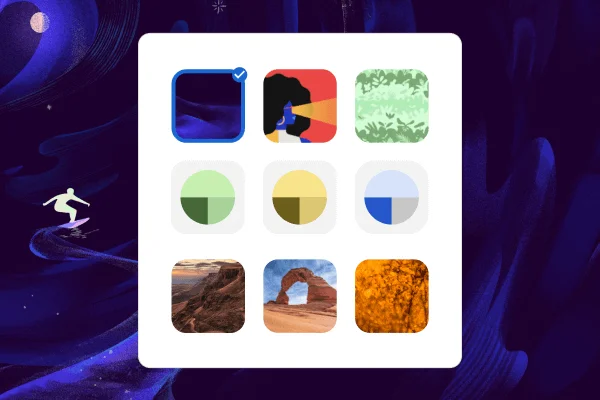 Icons display nine different themes. If the user clicks the theme the background image will change.
